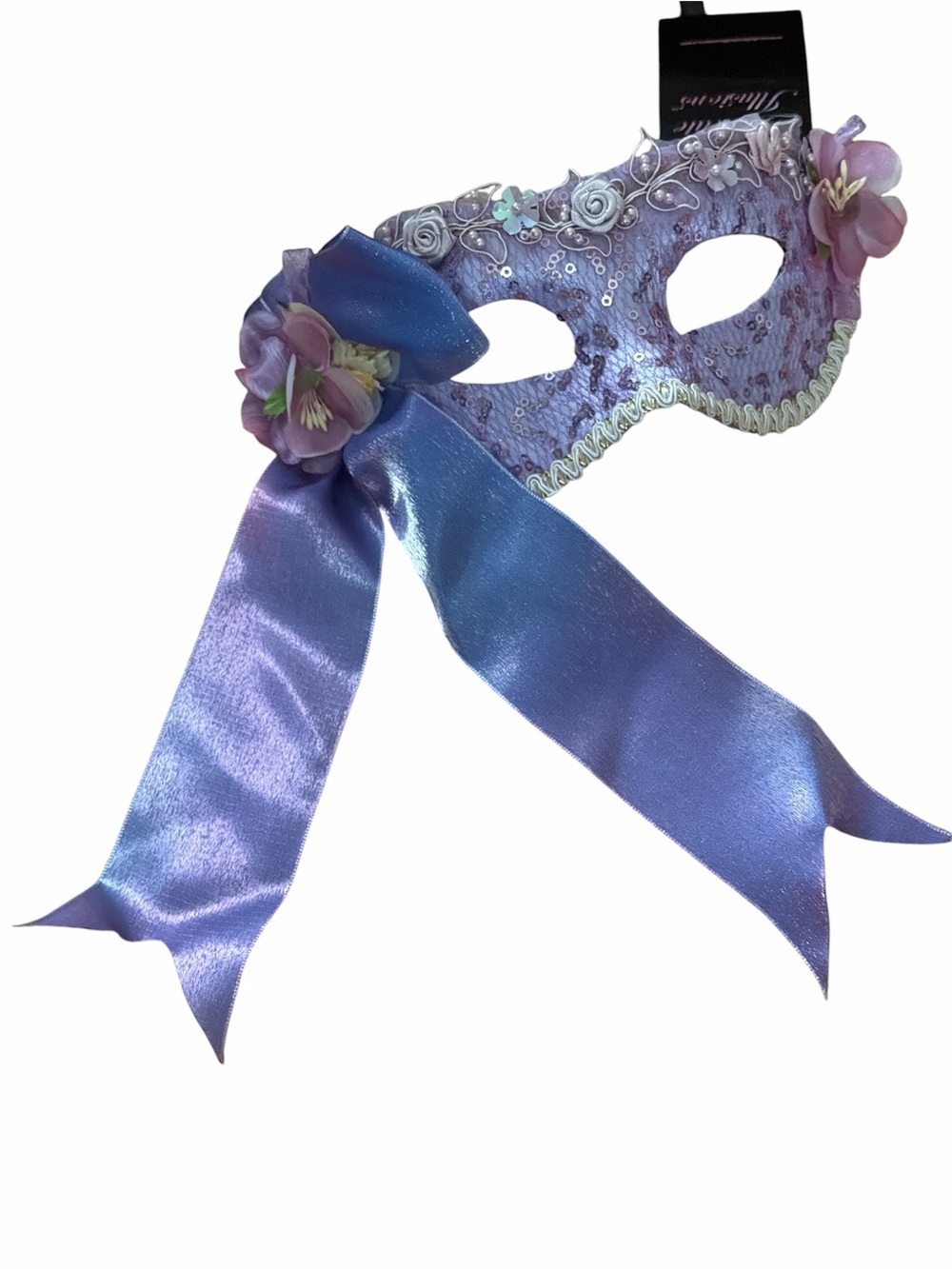 Lavender Floral Satin Ribbon Masquerade Mask
